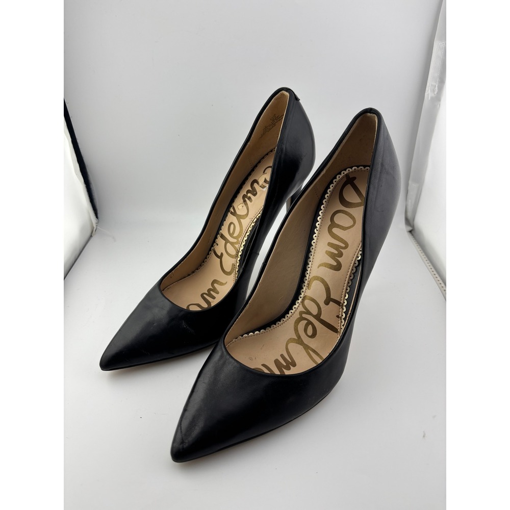 Sam Edelman Hazel Pointed Toe Pump Black Leather Stiletto Heels 8.5
